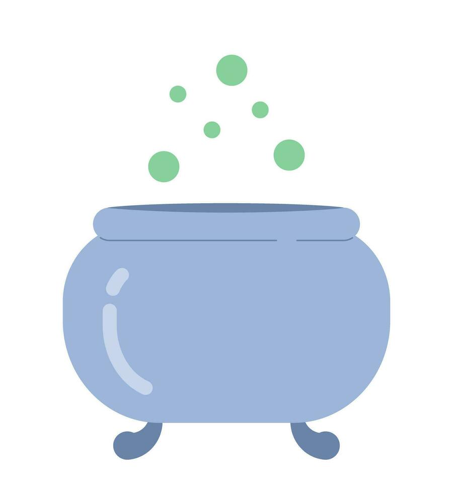 Witches brew in cauldron semi flat colour vector object. Boiling poison with bubbles. Magic cooking. Editable cartoon clip art icon on white background. Simple spot illustration for web graphic design
