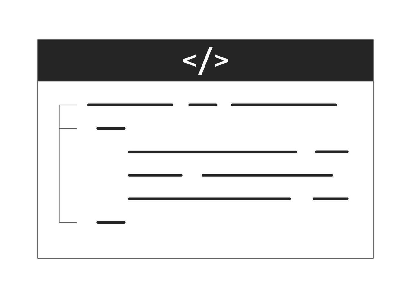 fuente código plano monocromo aislado vector objeto. web desarrollo codificación página. editable negro y blanco línea Arte dibujo. sencillo contorno Mancha ilustración para web gráfico diseño