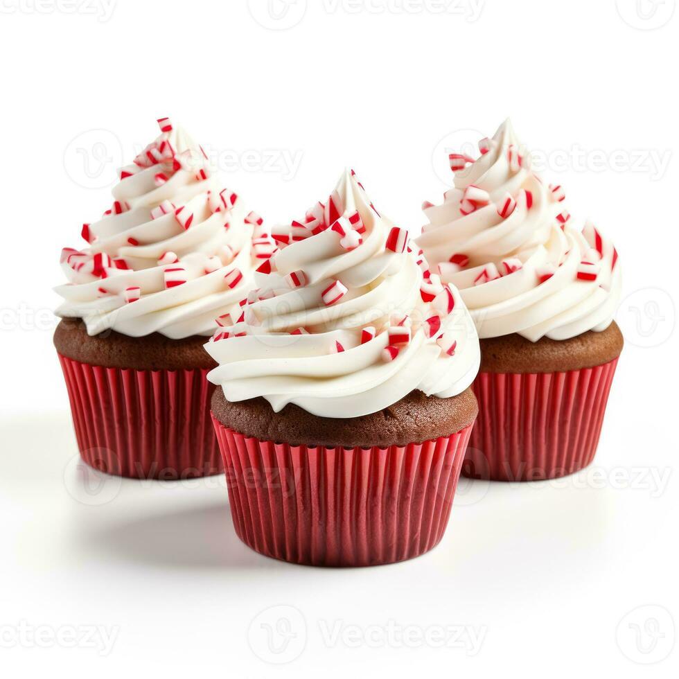 Candy cane cupcakes isolated on white background photo