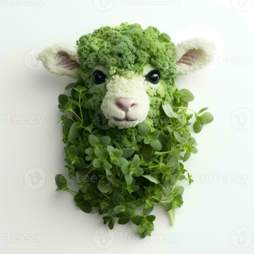 Lamb made of plants on white background photo