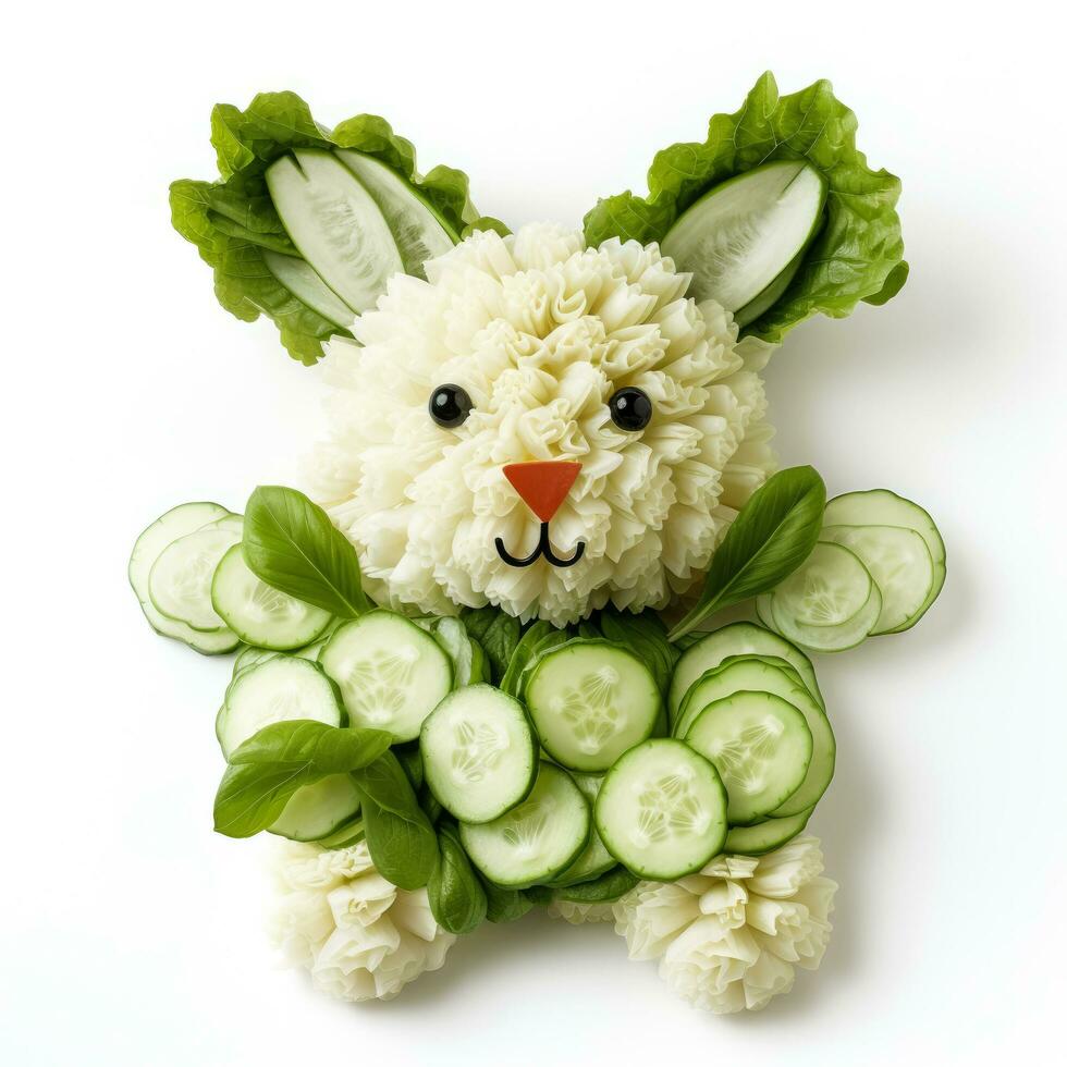 Rabbit made of cauliflower on white background photo