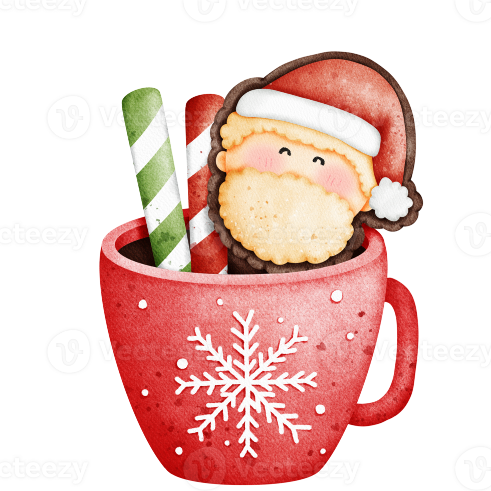 santa claus in a cup with candy and a candy cane png