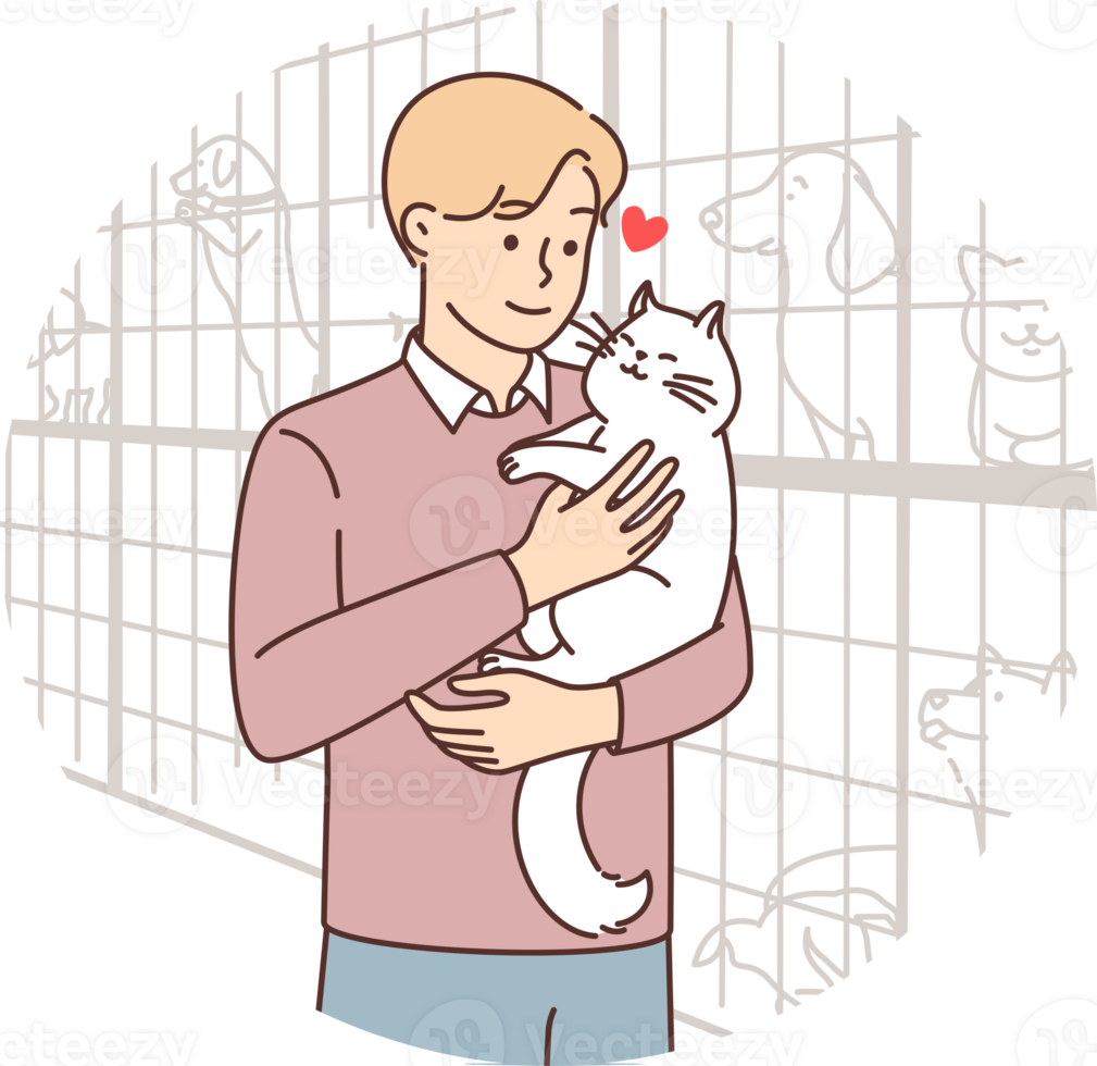 Man adopted cat from animal shelter, wanting to find new friend and pet for own home png