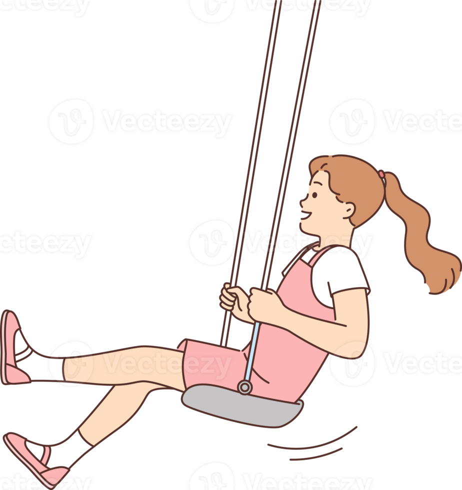 Little girl laughing swinging at swing and having fun for happy childhood concept png