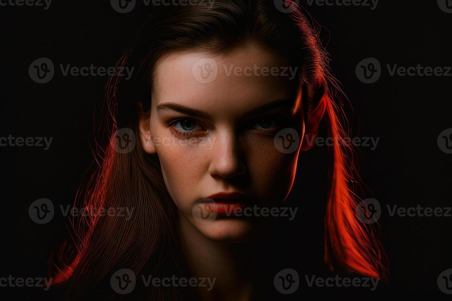 Portrait of a beautiful person with black background. Fictional person created with photo