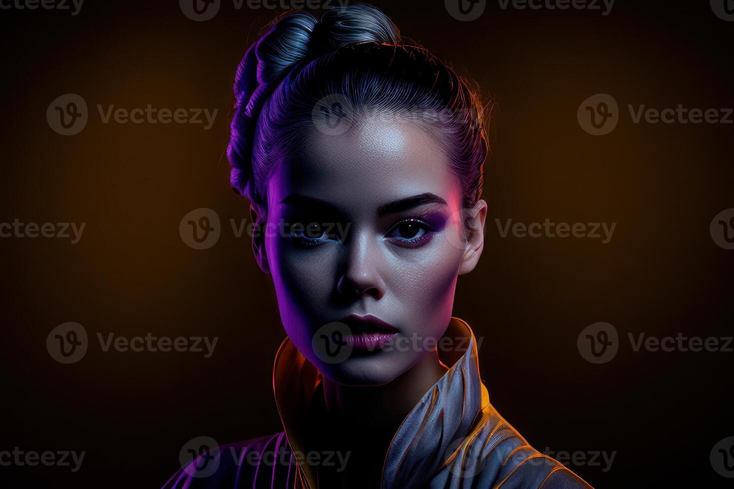 Portrait of a beautiful person with black background. Fictional person created with photo