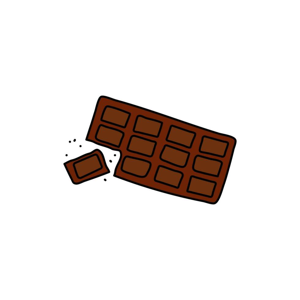 Chocolate bar doodle element isolated. Vector outline illustration of brown milk or dark broken chocolate. Hand drawn cute doodles