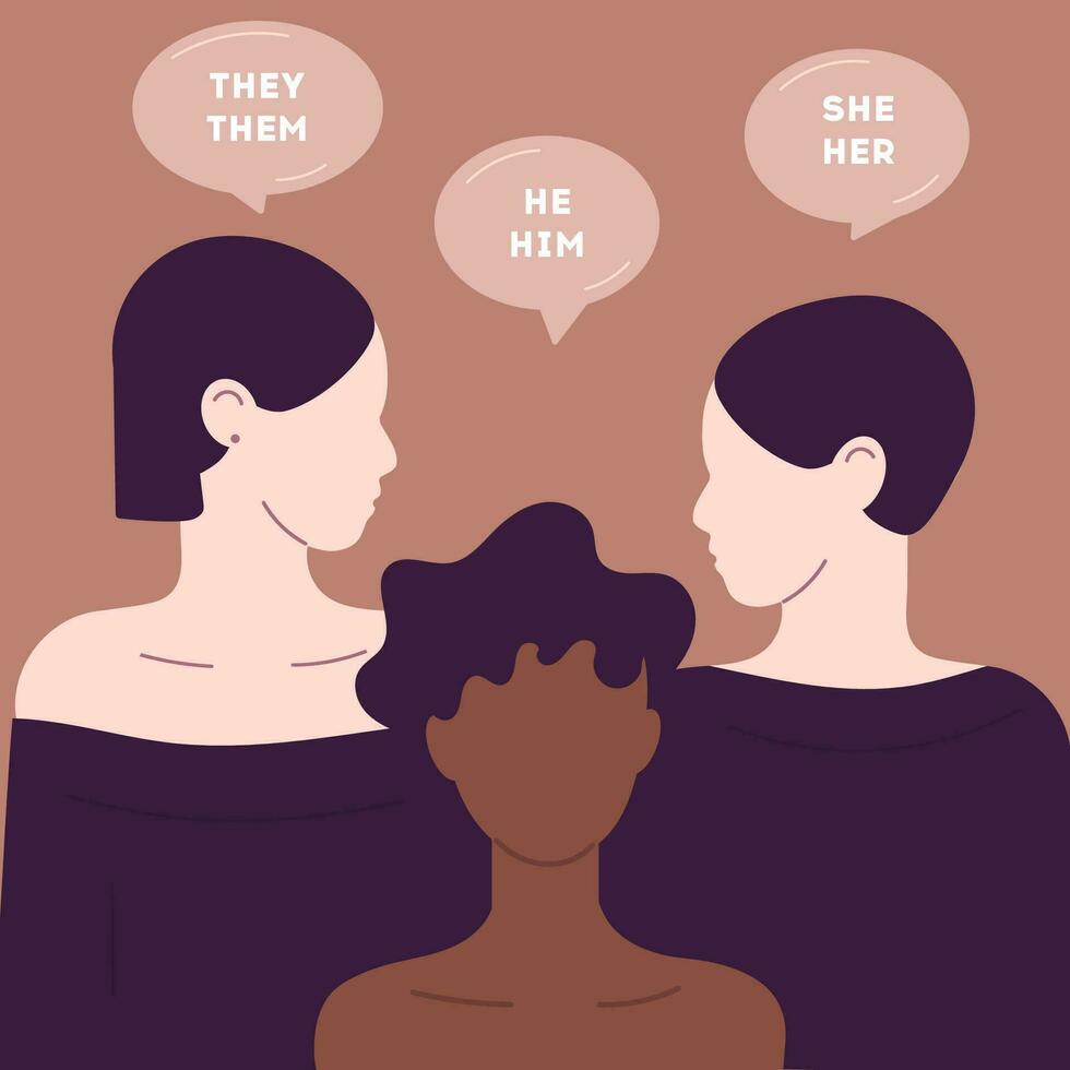 People with pronoun, gender equality, pride month. Concept non binary persons vector