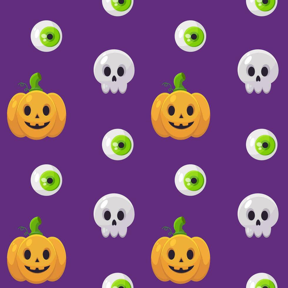 Happy Halloween seamless pattern with pumpkin, skull and eyes vector