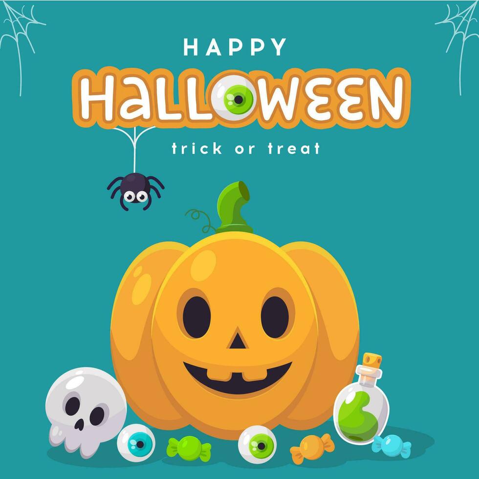 feliz halloween tarjeta de felicitación con calabaza vector