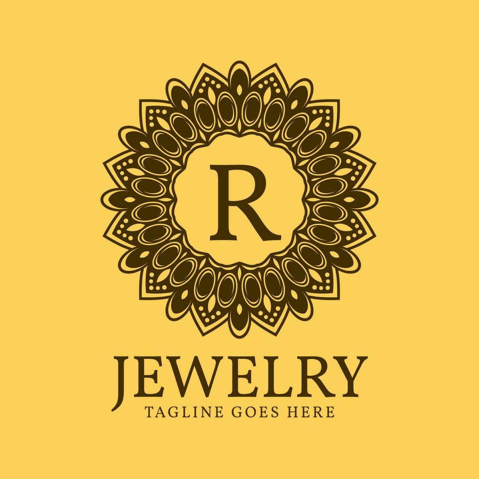 letter R circular vintage border initial vector logo design