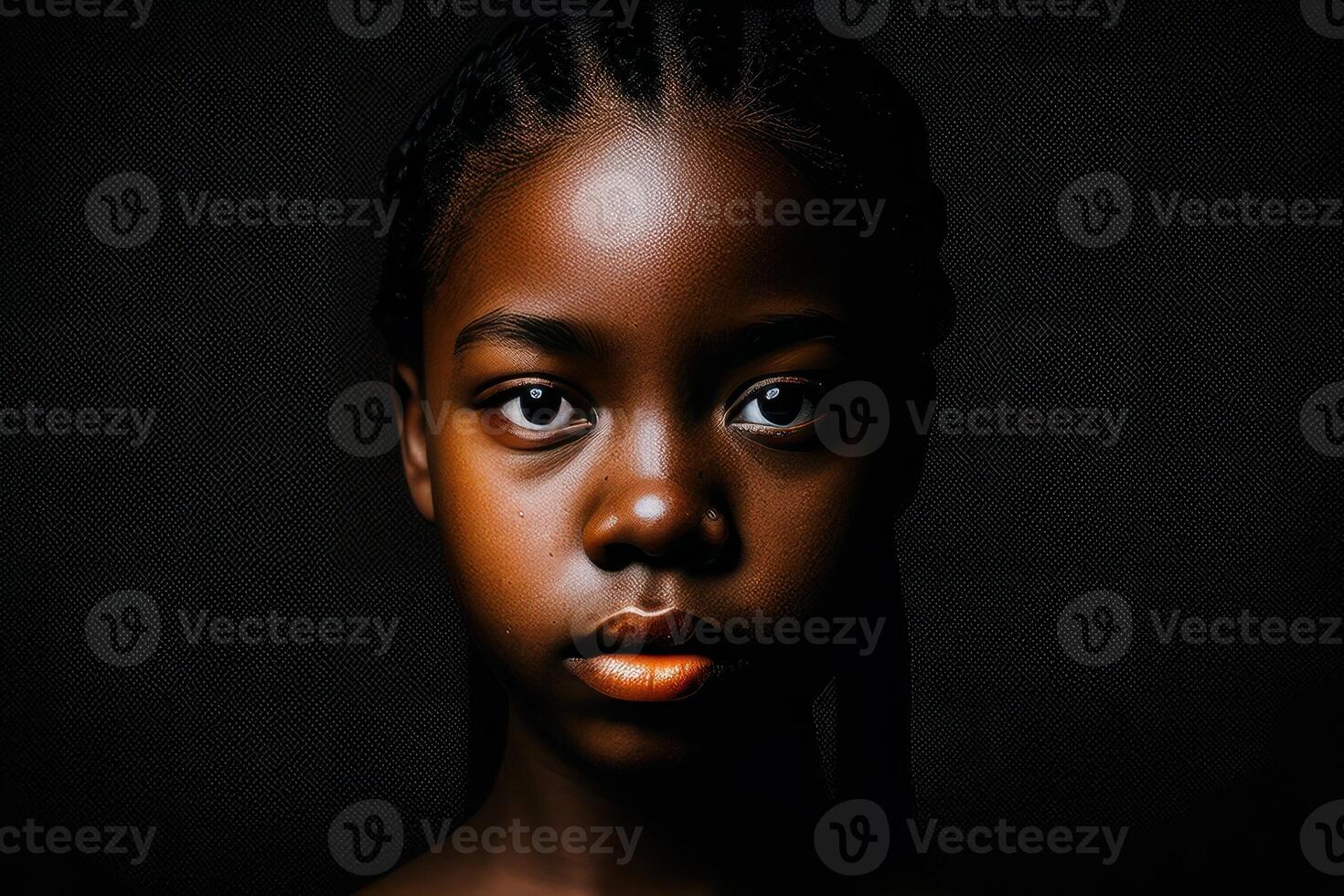 Portrait of a beautiful person with black background. Fictional person created with photo