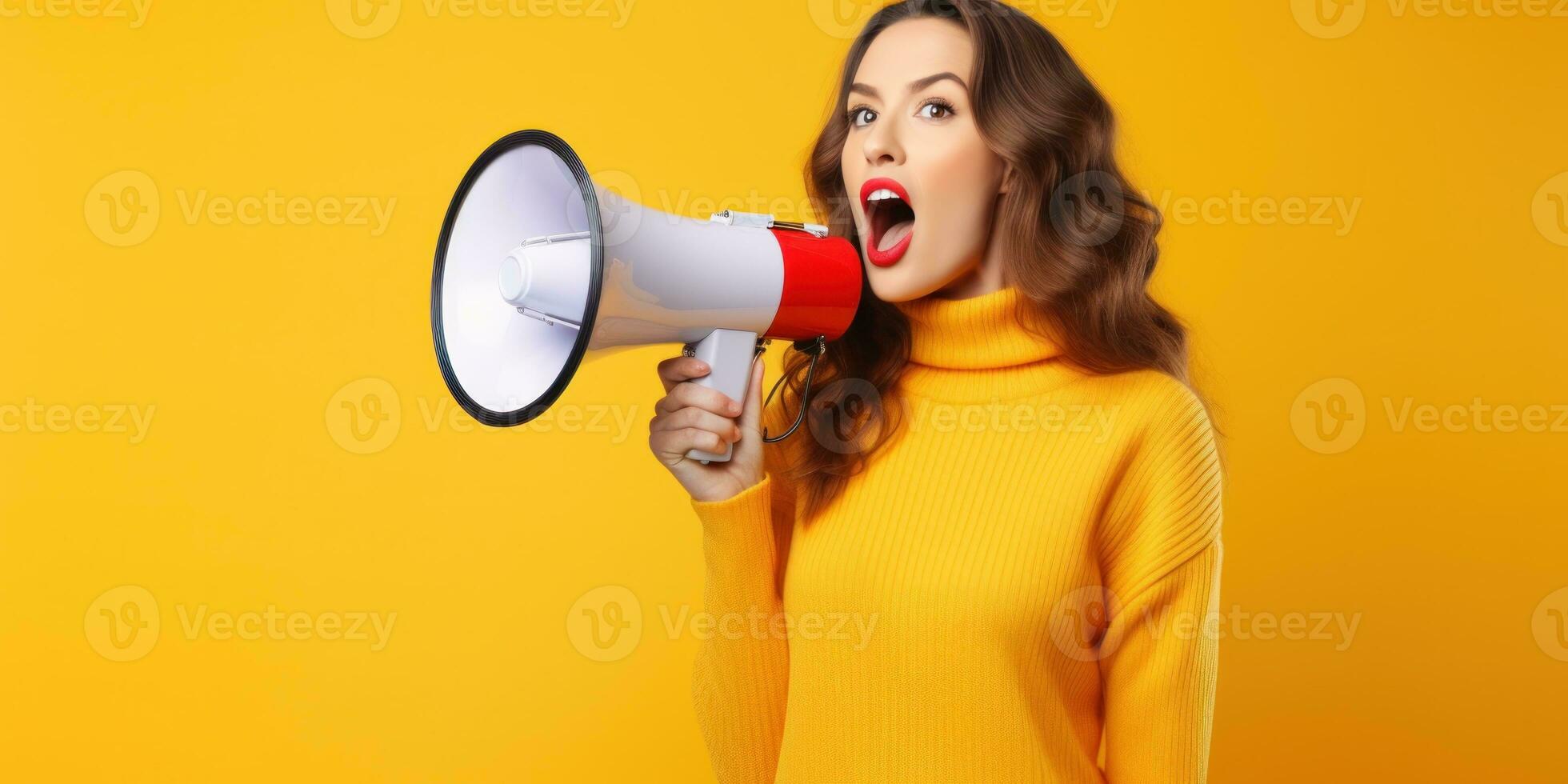 Beautiful woman with megaphone photo