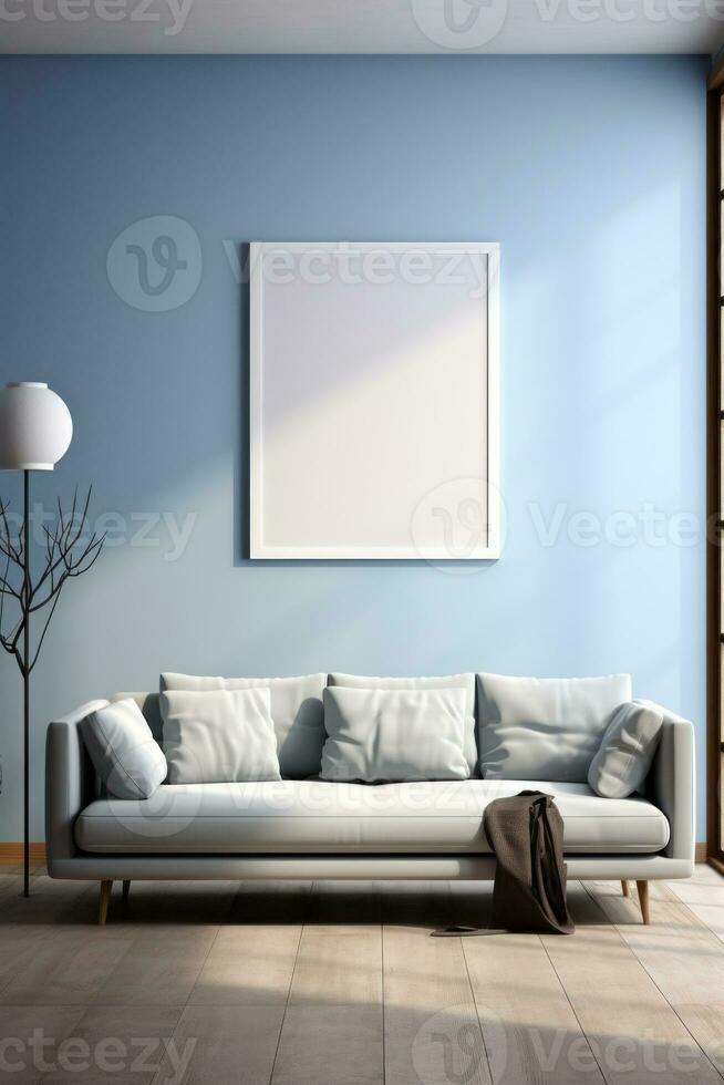 Modern living room with empty frame mockup photo
