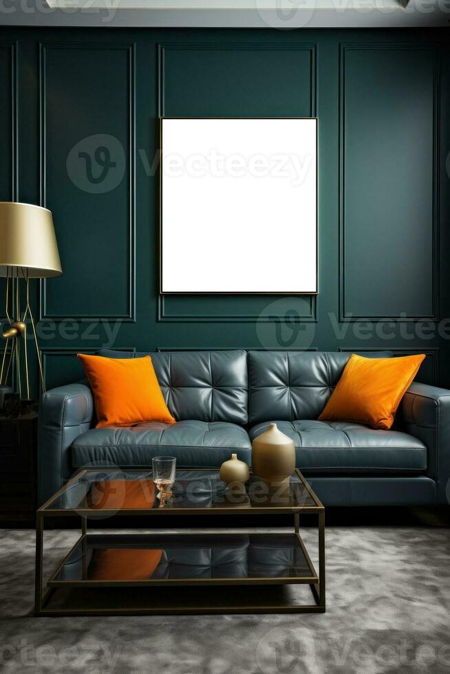 moderno vivo habitación con vacío marco Bosquejo foto