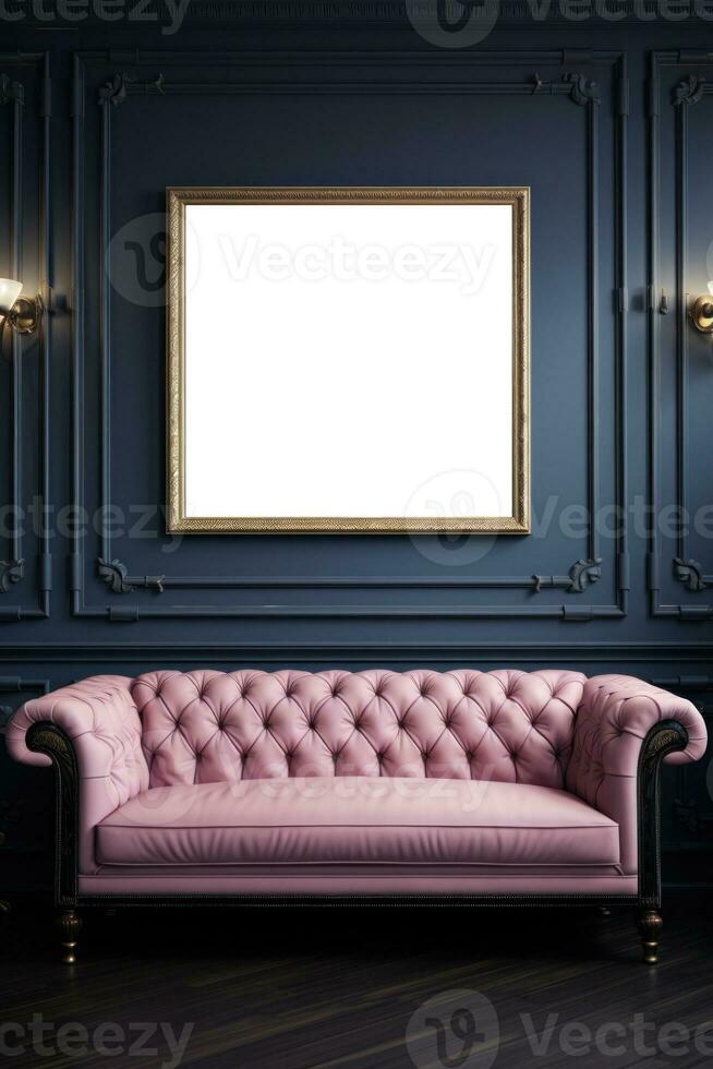 Modern living room with empty frame mockup photo