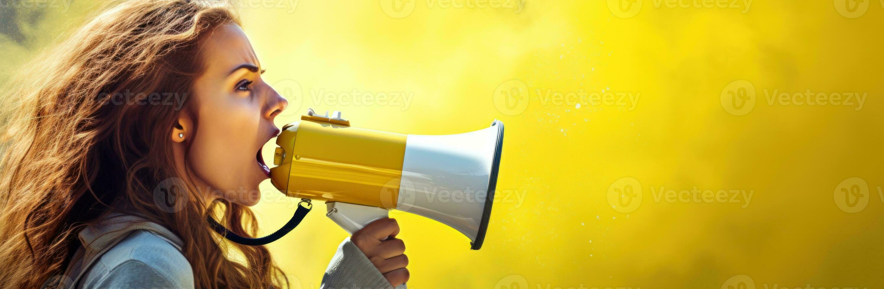 Beautiful woman with megaphone photo