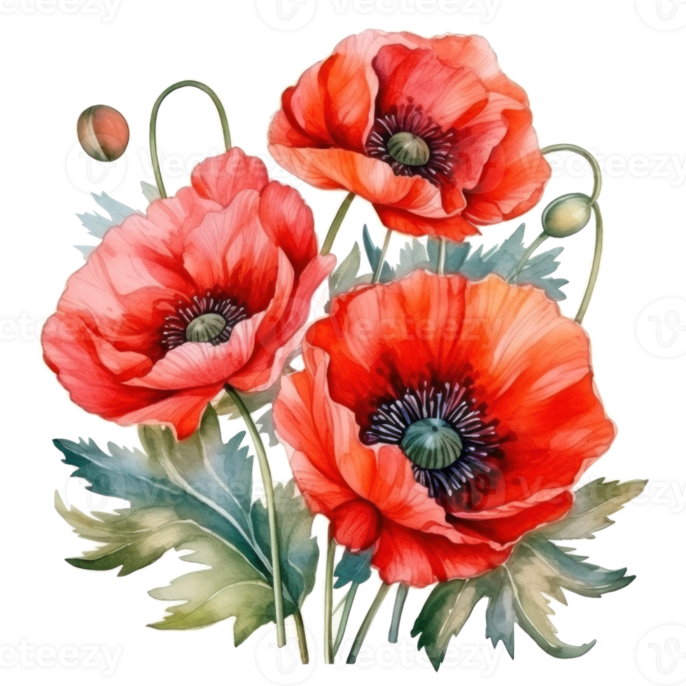 Poppy flowers isolated png