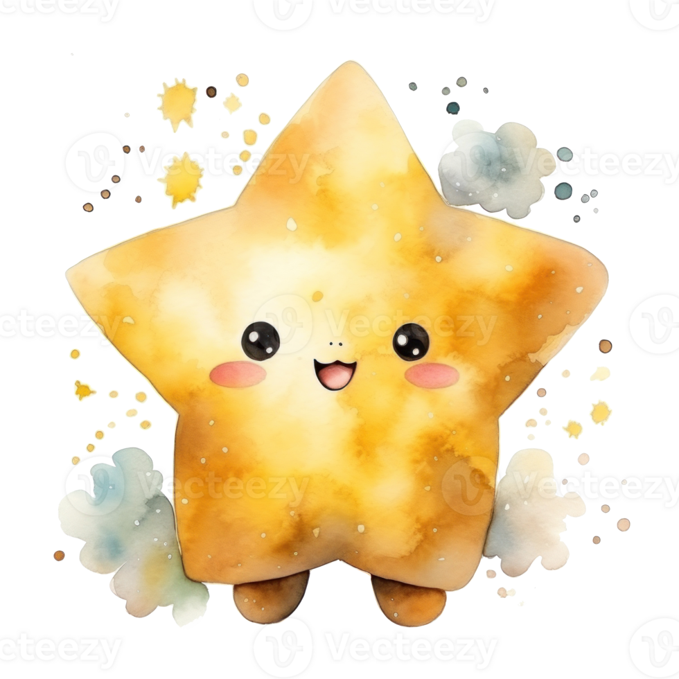 Watercolor cute little yellow star png