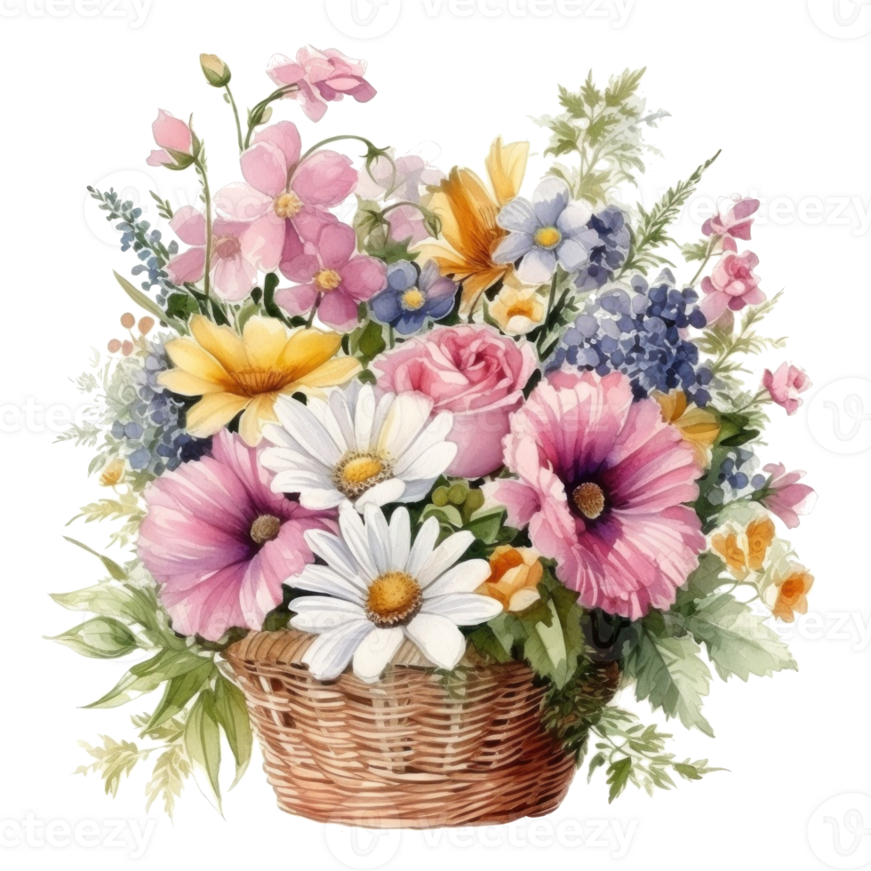 Watercolor spring flowers bouquet isolated png