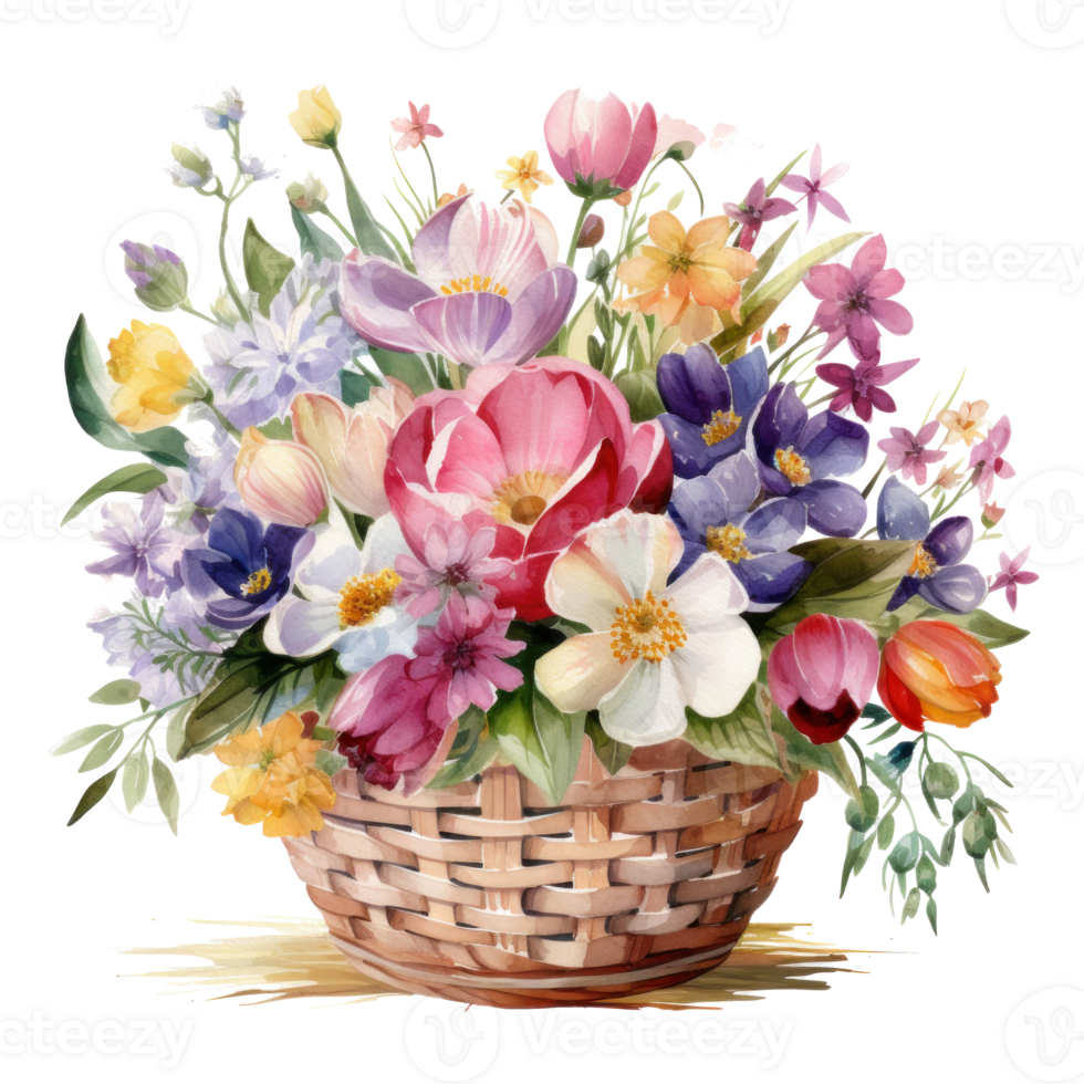 Watercolor spring flowers bouquet isolated png