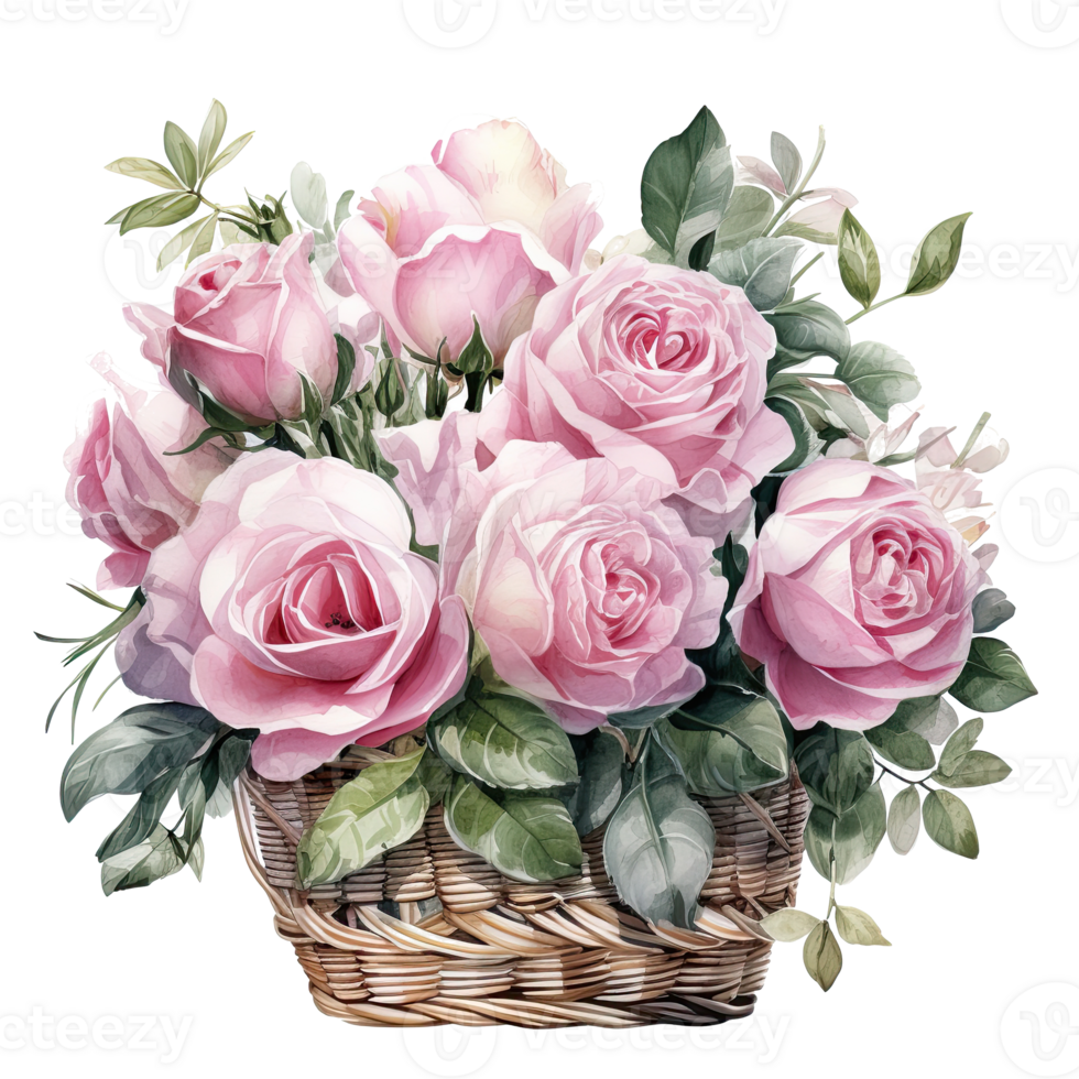 Watercolor rose flowers bouquet isolated png