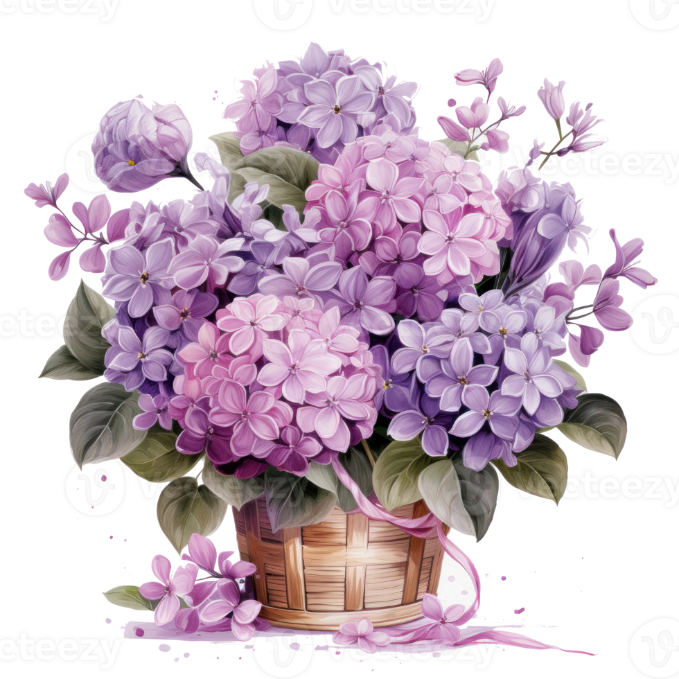 Watercolor lilac flowers bouquet isolated png