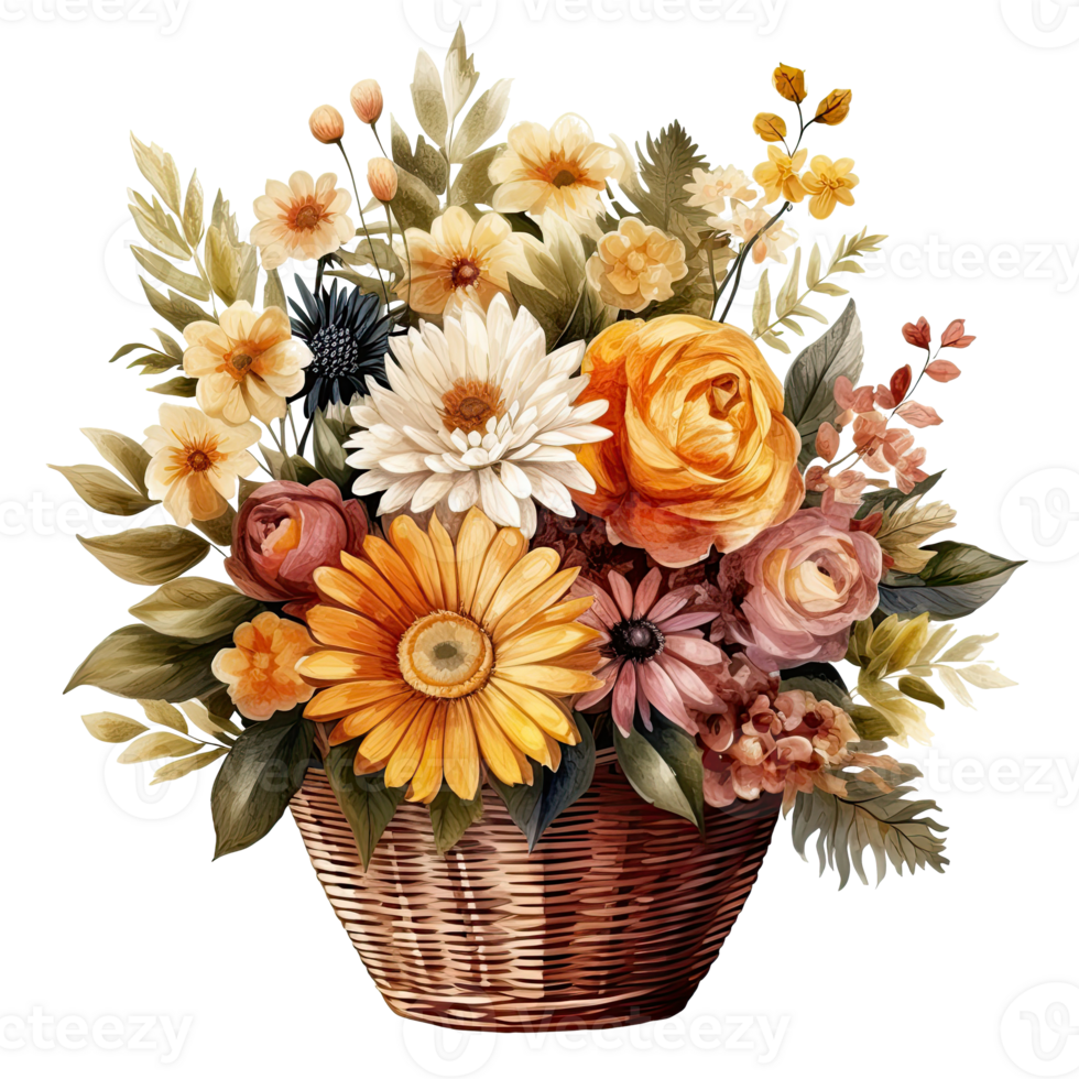 Watercolor colorful autumn bouquet isolated png