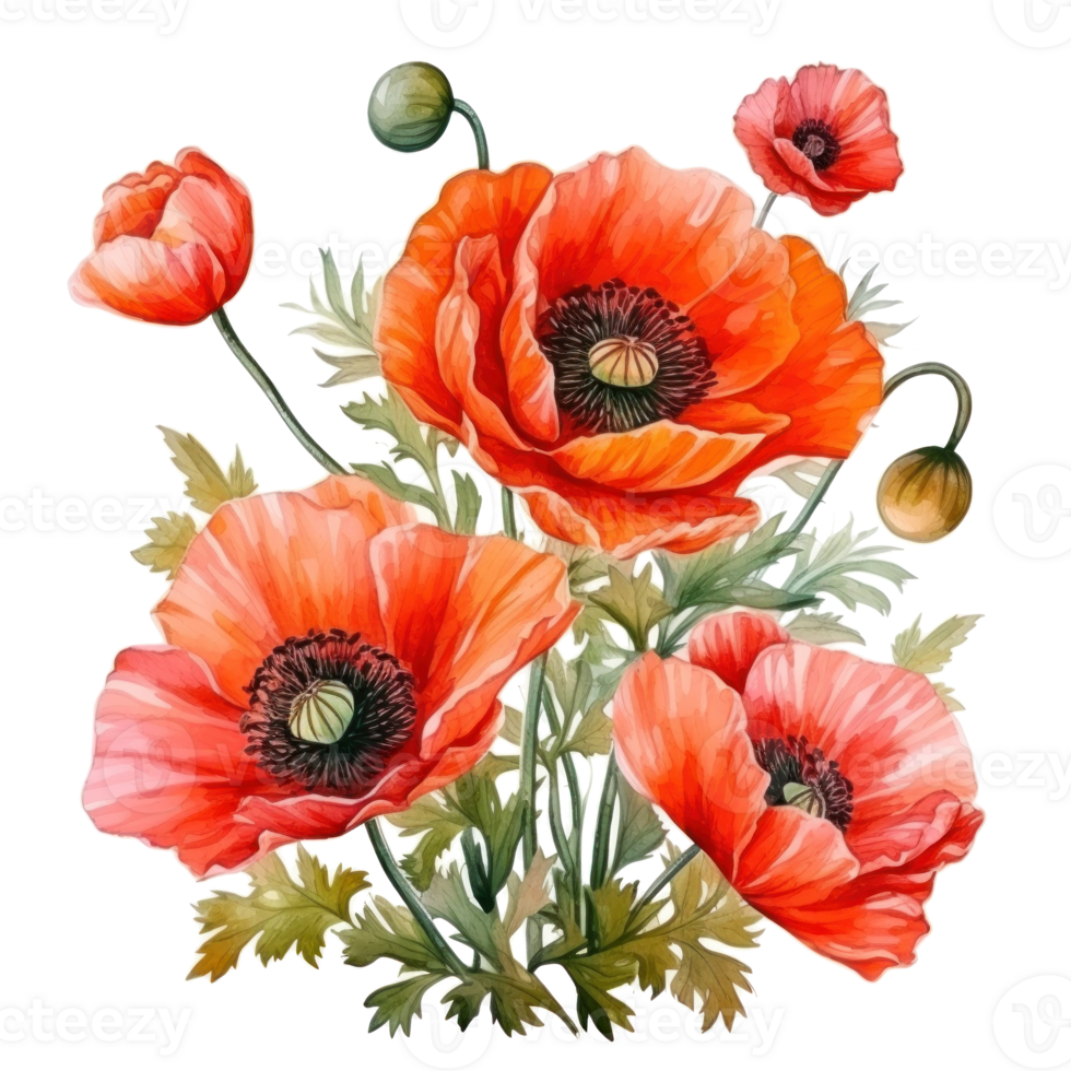 Poppy flowers isolated png