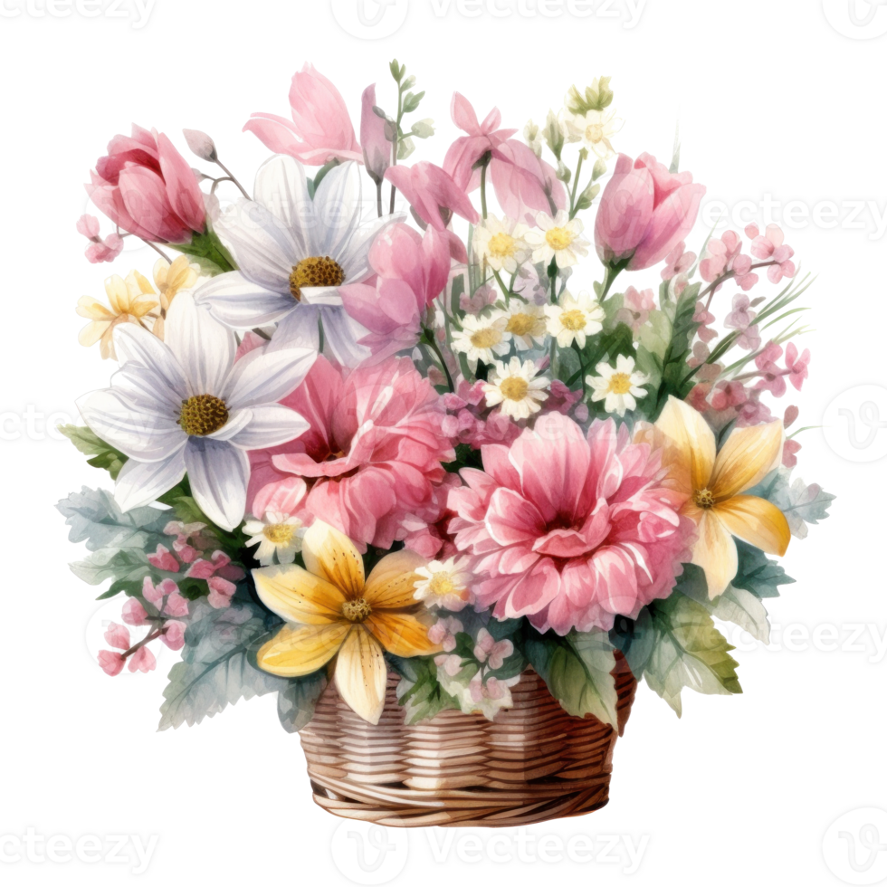 Watercolor spring flowers bouquet isolated png