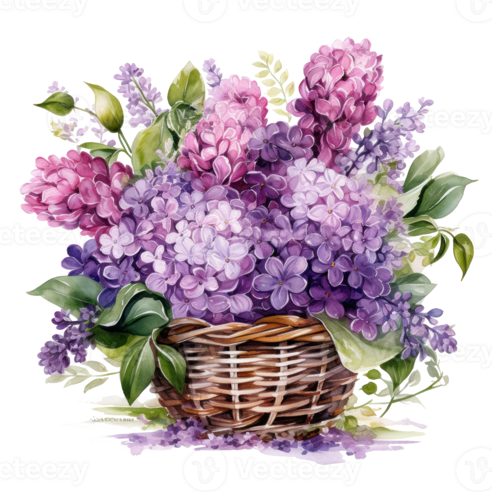 Watercolor lilac flowers bouquet isolated png