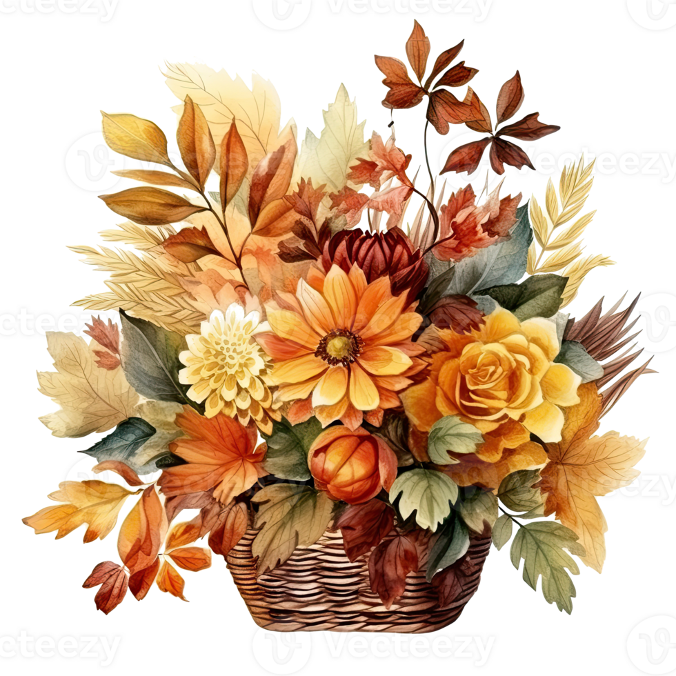 Watercolor colorful autumn bouquet isolated png