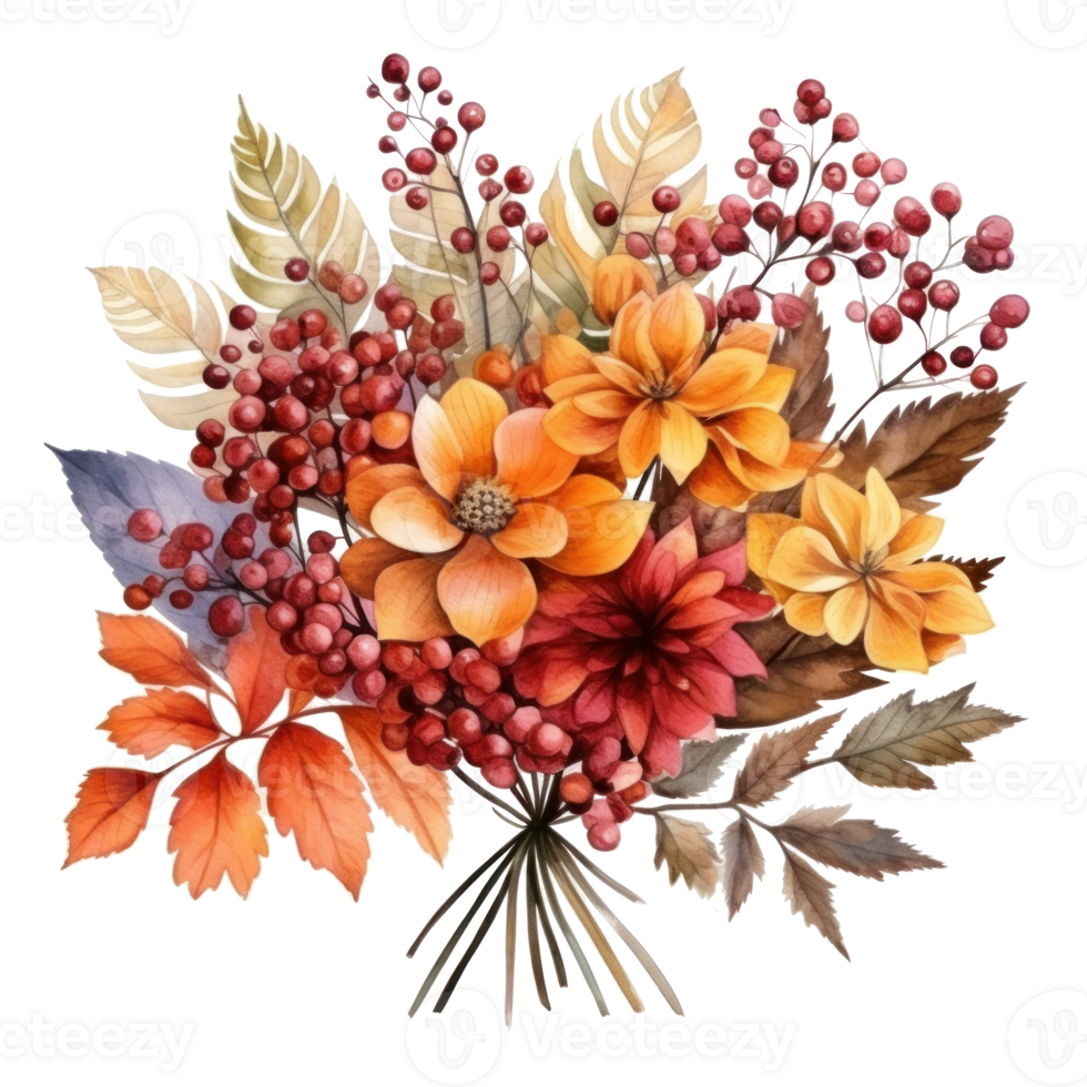 waterverf kleurrijk herfst boeket geïsoleerd png