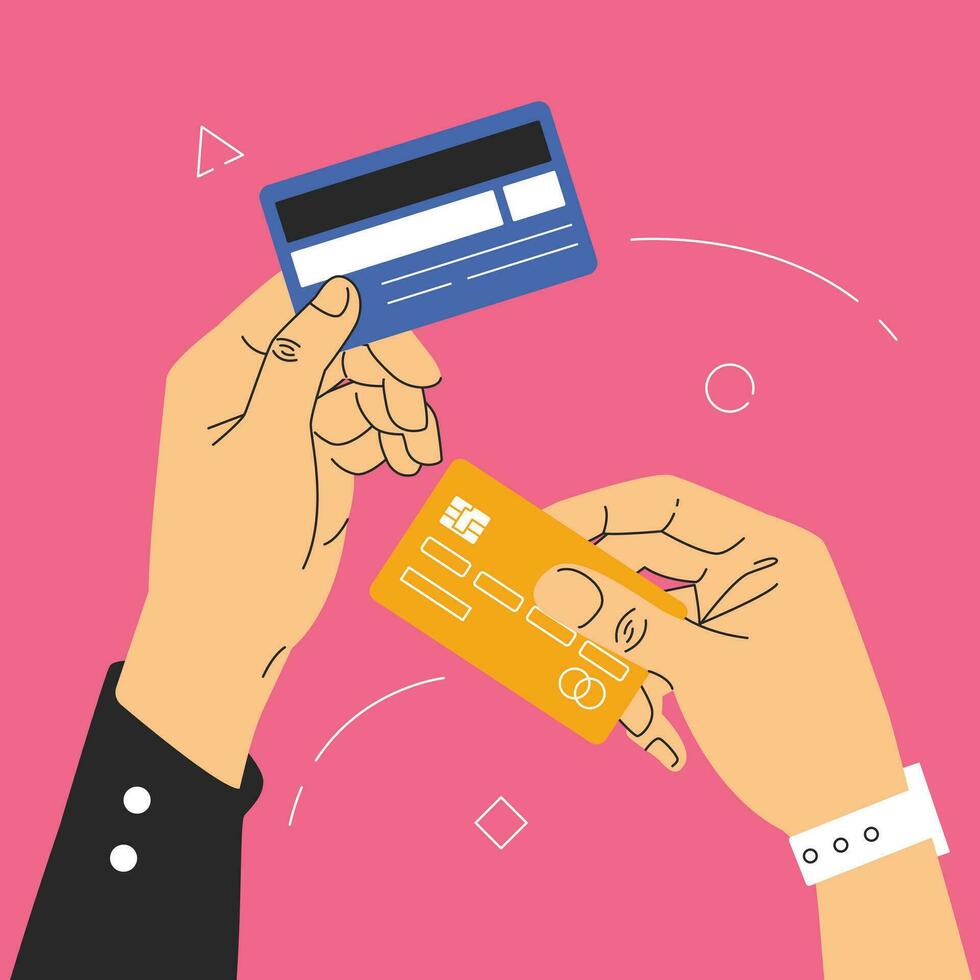 querer pagar con débito tarjeta o crédito tarjeta vector