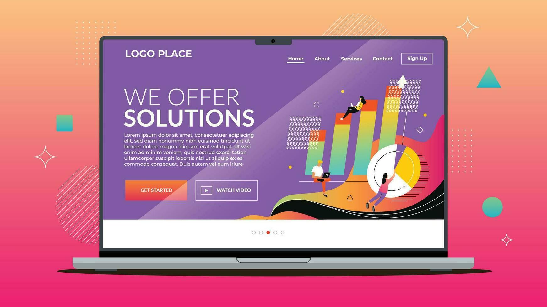Start up landing page with laptop vector
