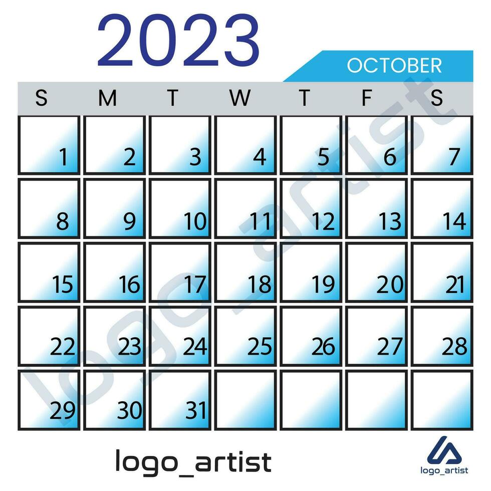 October 2023 calender vector template