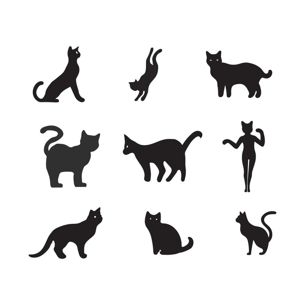 gratis vector silueta de gatos en diferente posiciones