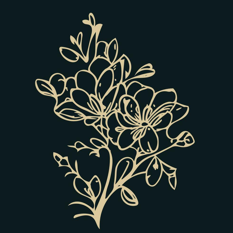hand drawn flat design simple flower outline, one-colour element for clothing design. vector
