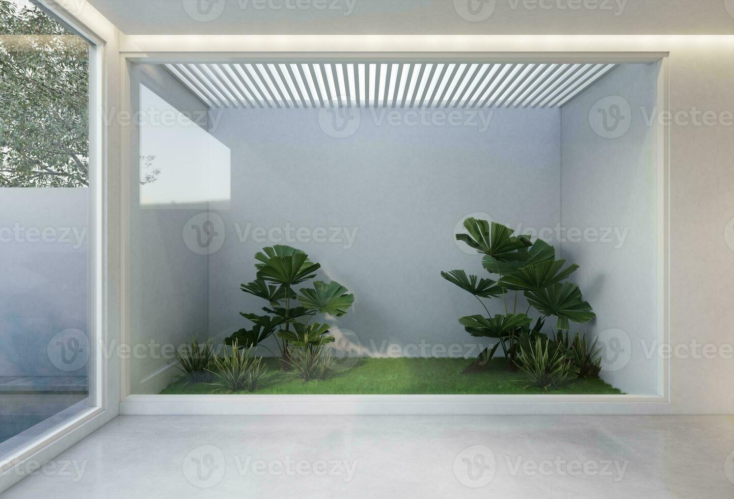 mínimo interior de el vacío habitación con un blanco base tono. 3d ilustración hacer foto