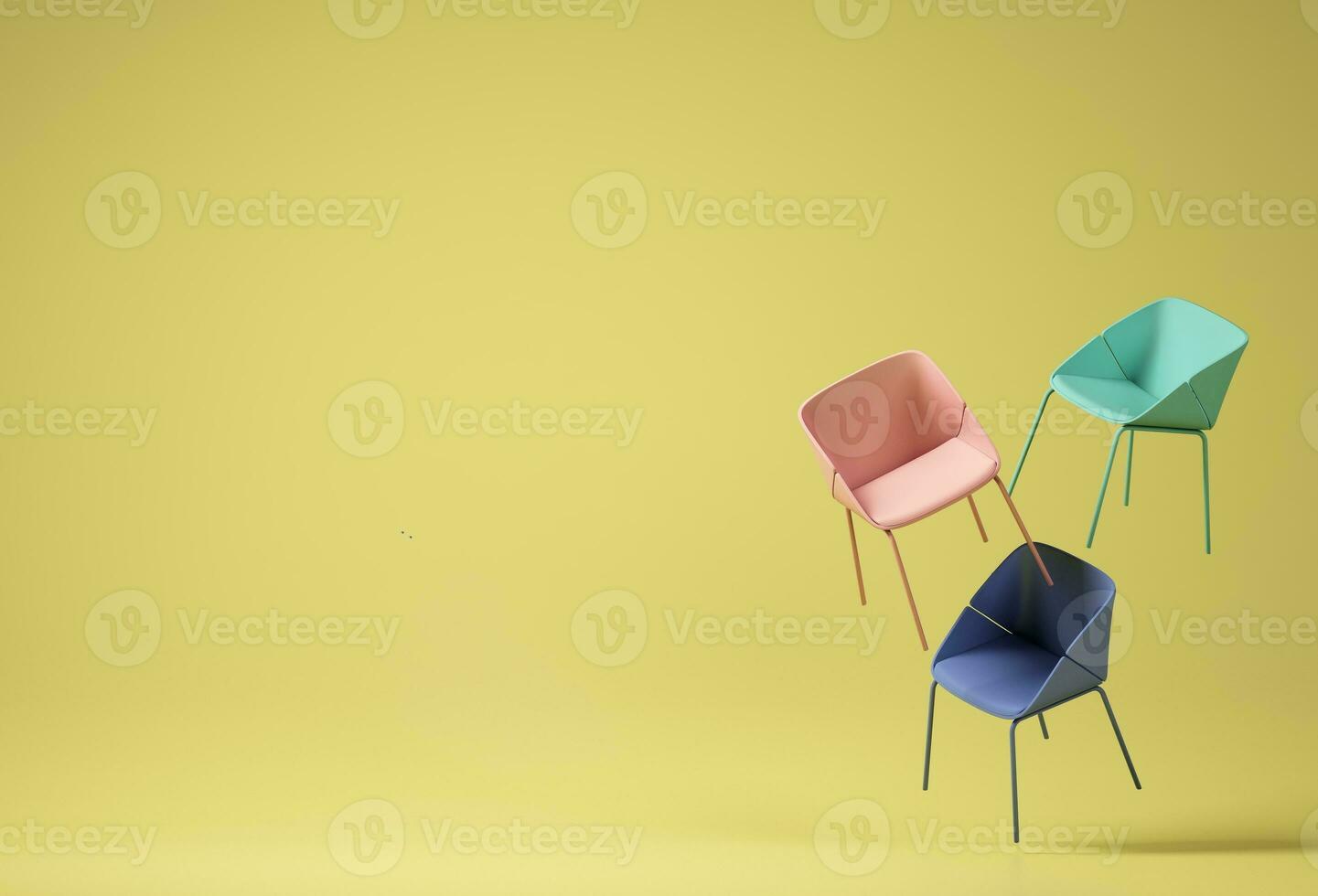 Interior design, Yellow sofa with yellow background. Minimal concept with copy space. 3d rendering photo