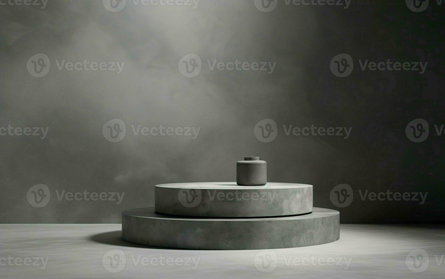 3d rendering empty mockup scene of concrete texture rectangle podium set for product template, dark gray wall with daylight and shadow photo