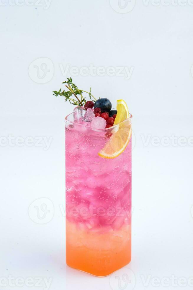 Beverage for summer. Mix berry soda on white background. photo