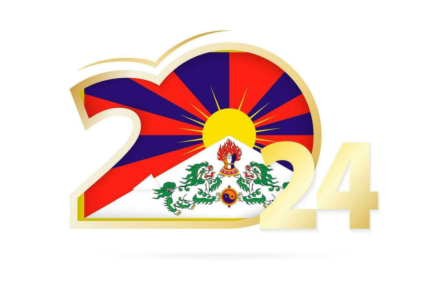 Year 2024 with Tibet Flag pattern. vector