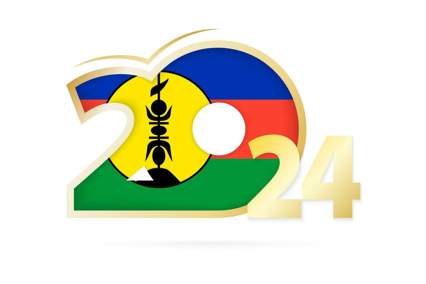 Year 2024 with New Caledonia Flag pattern. vector