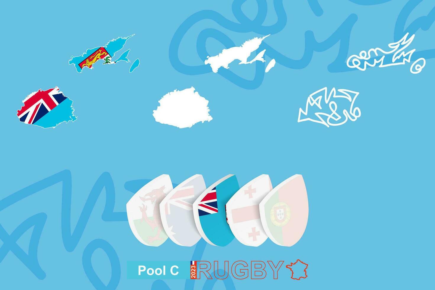 Maps of Fiji in three versions for rugby international championship. vector