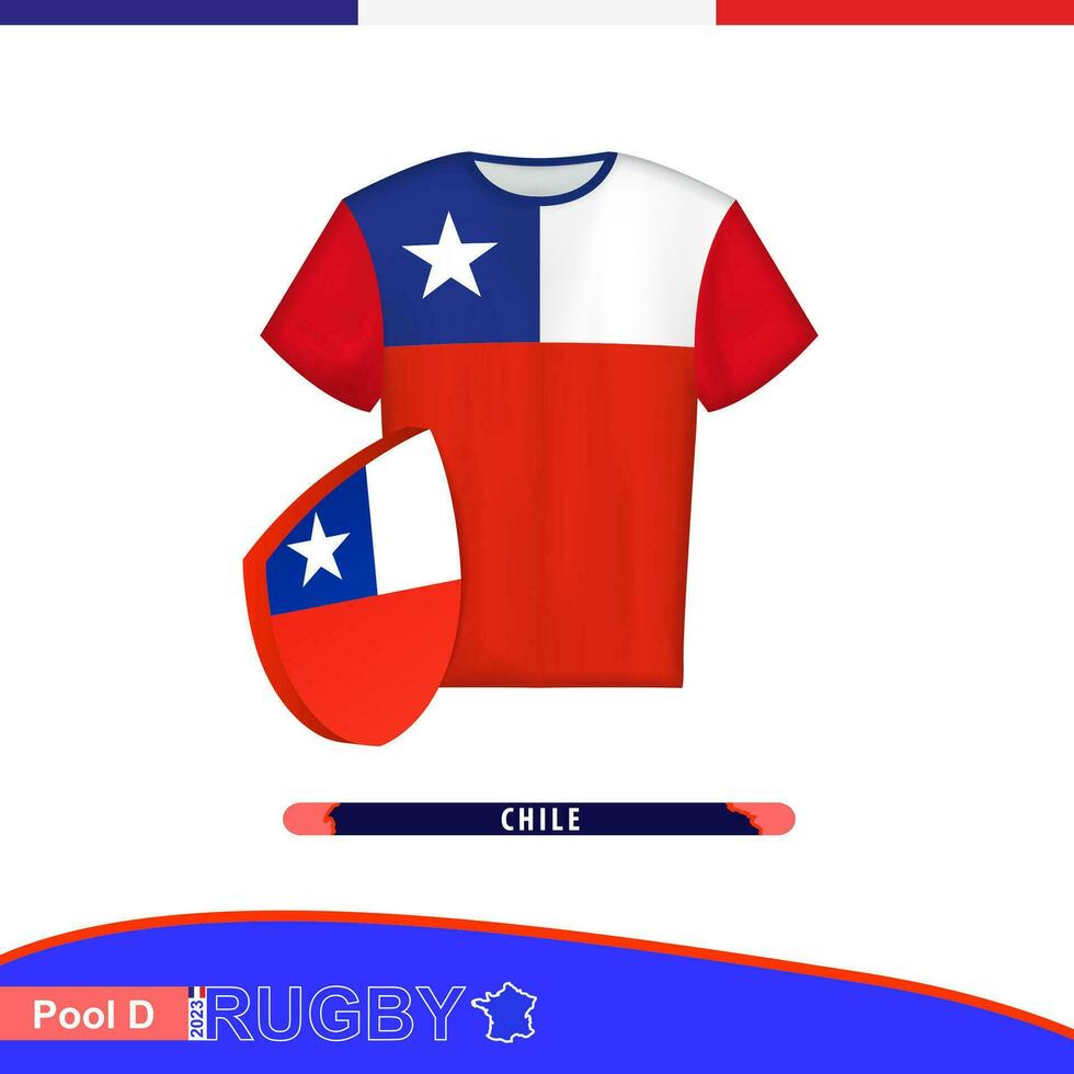 Rugby jersey of Chile national team with flag. vector