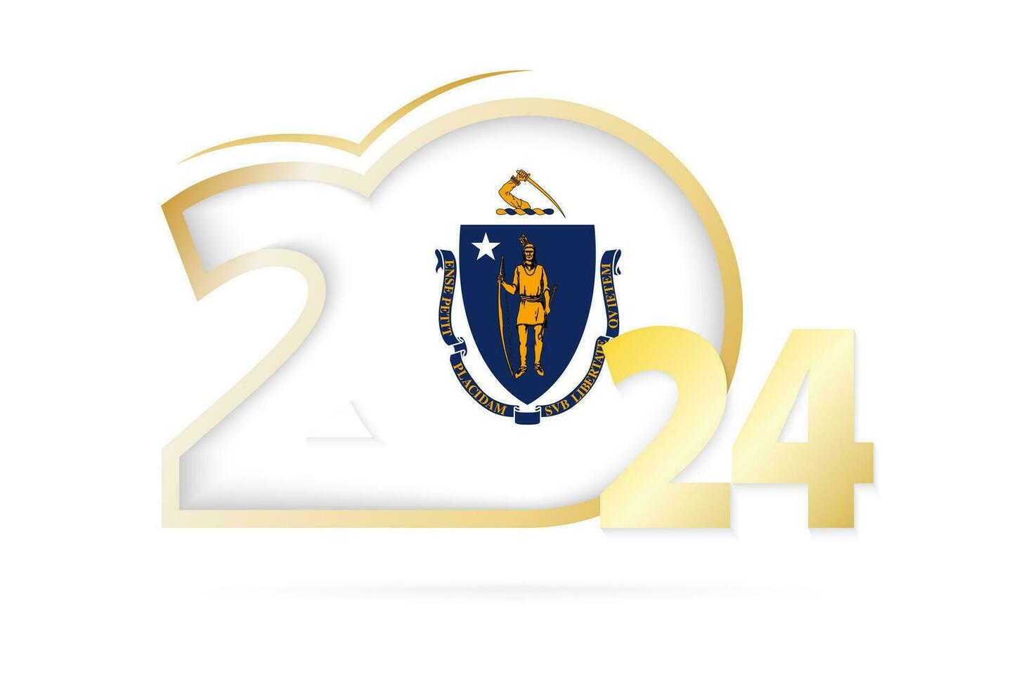 Year 2024 with Massachusetts Flag pattern. vector