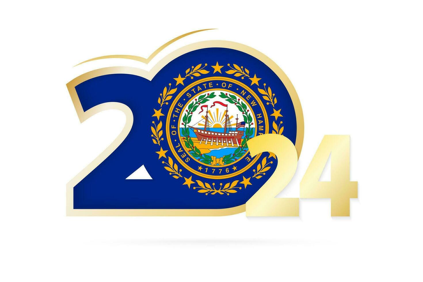 Year 2024 with New Hampshire Flag pattern. vector