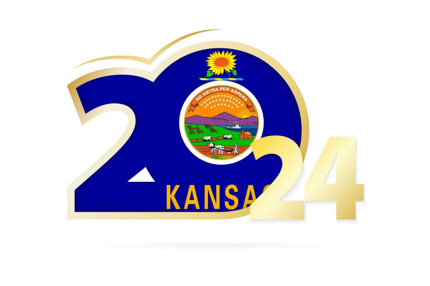 Year 2024 with Kansas Flag pattern. vector
