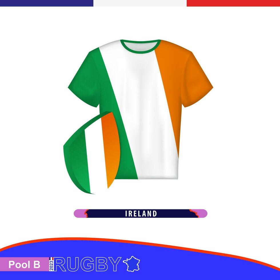 Rugby jersey of Ireland national team with flag. vector